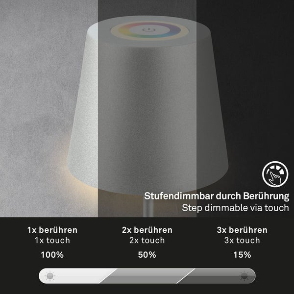 Tischlampe Akku Tischleuchte Kabellos Touch buntes RGB+W Licht höhenverstellbar