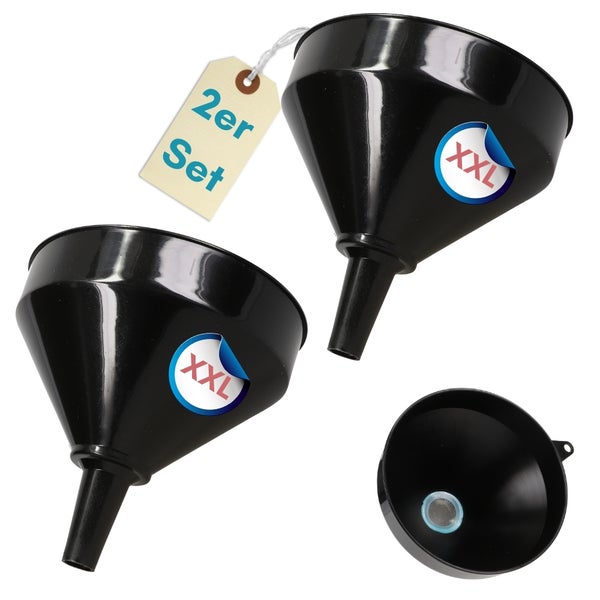Zweiteiliges Set schwarzer XXL Trichter aus Kunststoff