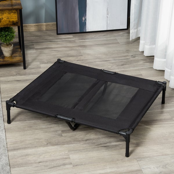 PawHut Hundeliege, 92L x 76B x 18H cm, Metallrohr, 600 D Oxford und Texteline- Stoff, Schwarz