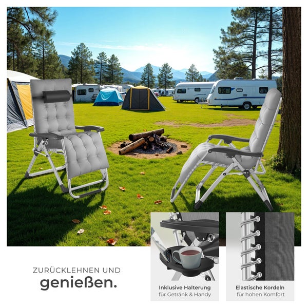 Sonnenliege tectake Cloud 84 x 168 x 82,5 cm, mit Ablagetisch klappbar hellgrau