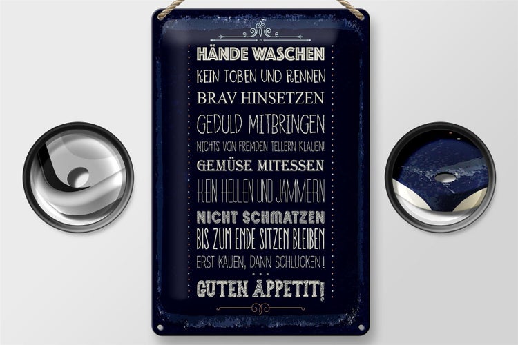 Blechschild Spruch Hände waschen kein toben 20x30cm