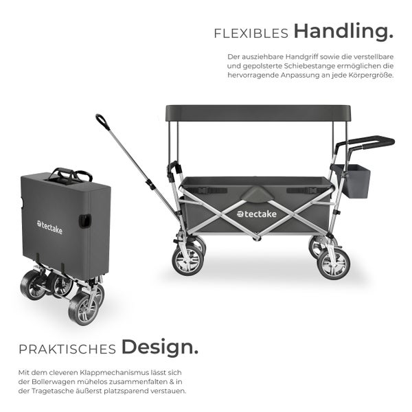 Bollerwagen tectake Nico inklusive Tragetasche, Belastbarkeit 80 kg faltbar, mit Dach grau