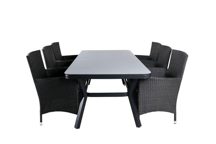 Virya Gartenset Tisch 100x200cm und 6 Stühle Malin schwarz, grau. 100 X 200 X 74 cm