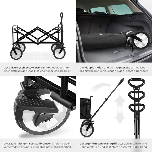 Bollerwagen tectake Leon inklusive Tragetasche, Belastbarkeit 80 kg faltbar schwarz
