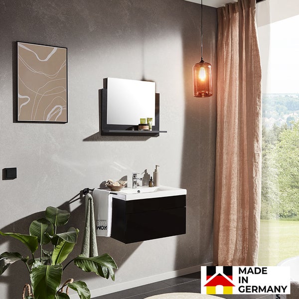 Home Deluxe - Badmöbel-Set - WANGEROOGE Schwarz - Medium - inkl. Waschbecken und komplettem Zubehör - Breite Waschbecken: ca. 60 cm I Badezimmermöbel Waschtisch Badmöbelset