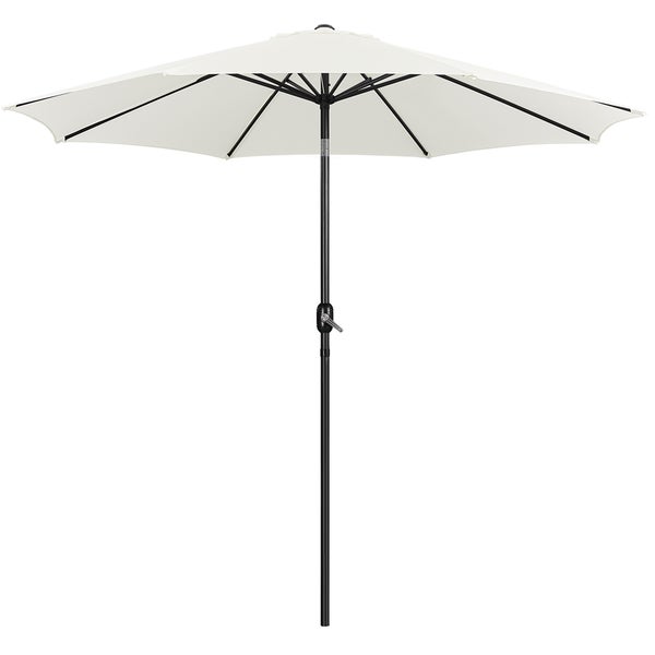 Offener, heller Gartenschirm mit dunklem Gestell