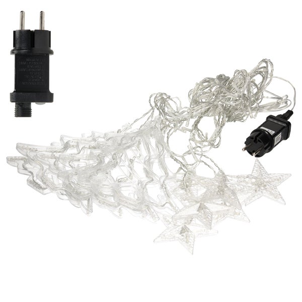 ECD Germany LED Fenster Lichtervorhang 220cm mit 138 LEDs Warmweiß, Weihnachtsbäume und Sterne, 8 Funktionen, Weihnachtsdeko Fensterdeko für Innen/Außen, Weihnachten Lichterkette Weihnachtsbeleuchtung