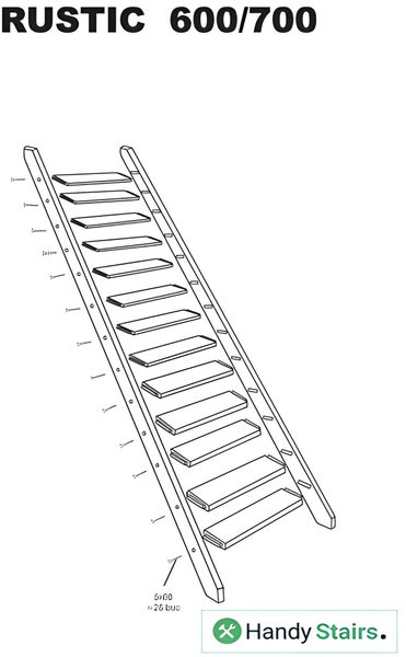 HandyStairs „Rustic70“ gerade Treppe – 70 cm breit – Höhe 280 cm – 13 Stufen aus Kiefernholz (30 mm)
