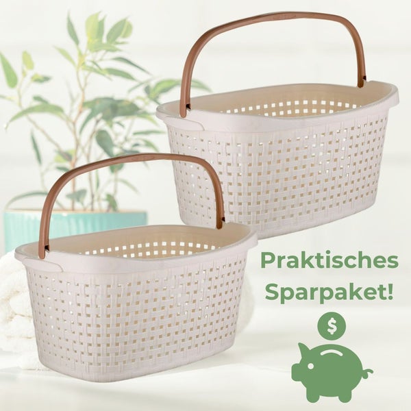 Zwei Kunststoffkörbe mit Griff als praktisches Sparpaket