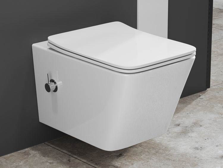 Wand-Tiefspülklosett aus Sanitärkeramik mit Spülknopf