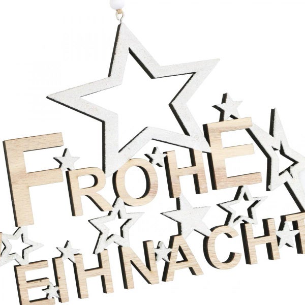 Dekoration mit dem Schriftzug 'Frohe Weihnachten' und Sternen