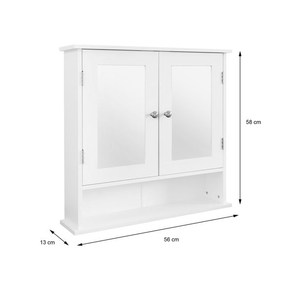 ML-Design Spiegelschrank für Badezimmer Weiß 56x58x13cm, Badschrank mit Spiegel, 2 Türen, Ablage, viel Stauraum, im Landhausstil, Badezimmerschrank aus Holz, Hängeschrank Wandschrank Badezimmerspiegel
