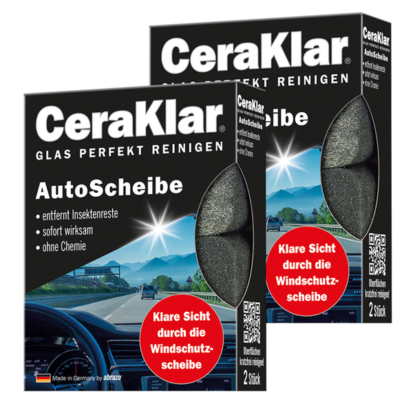 CeraKlar Reinigungsschwämme für Autoscheiben, zwei Stück Packung zur chemiefreien Entfernung von Insektenresten.