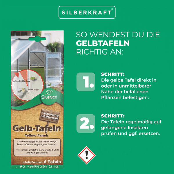 Silence Gelbtafeln – Effektive Klebefallen gegen fliegende Schädlinge – Für Zimmerpflanzen, Balkon, Wintergarten & Gewächshaus – Beidseitig klebend & tropffrei