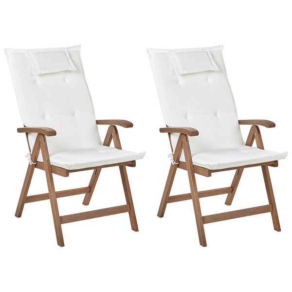 Set mit 2 Stühlen und Sitzkissen AMANTEA Akazienholz Cremeweiß