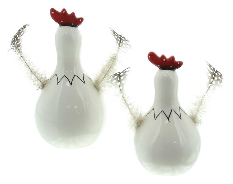 FRANK FLECHTWAREN | Huhn Federn, 2er Set, PORZELLAN, 7 x 7 x 12,5 cm, 9 x 9 x 16,5 cm