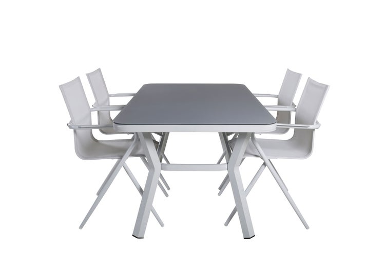 Virya Gartenset Tisch 90x160cm und 4 Stühle alu Alina weiß, grau. 90 X 160 X 74 cm