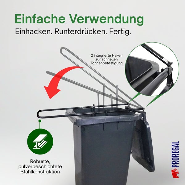 Abfallbehälter mit einfachem Verschlussmechanismus und robustem, pulverbeschichtetem Stahlrahmen