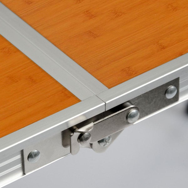AMANKA klappbarer stabiler Campingtisch 120x60x70cm höhenverstellbar tragbar Kofferformat Aluminium Bambus