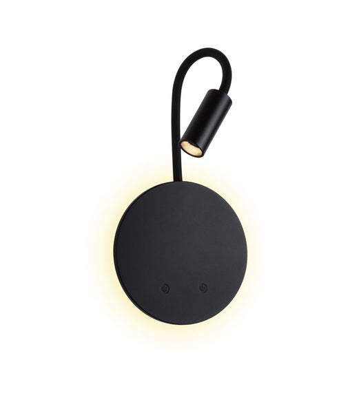 Schwarze LED-Wandleuchte mit flexiblem Arm für Innenräume