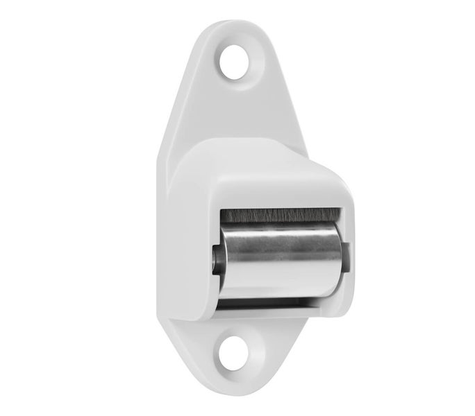 Weißer Türfeststeller mit Rolle für die Wandmontage