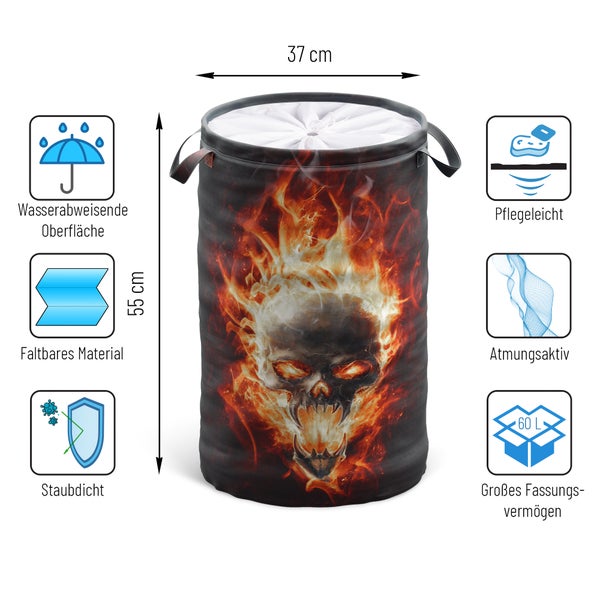 Wäschekorb Totenkopf in Flammen