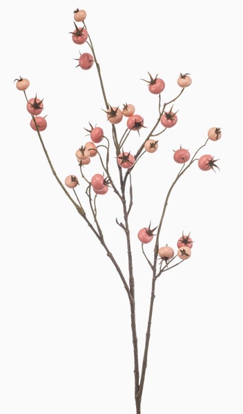Künstlicher Zweig mit rosa und pfirsichfarbenen Beeren zur Dekoration.