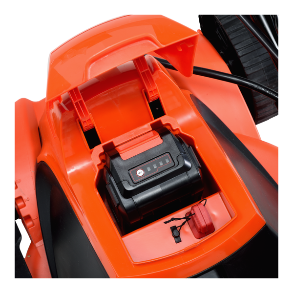 Detailaufnahme eines Akkus in einem Rasenmäher