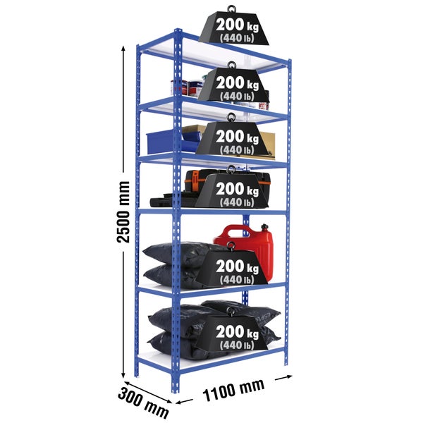 Schwerlastregal GIANT METAL SHARK | HxBxT 250x110x30cm | Fachlast 200kg | Blau-Weiß