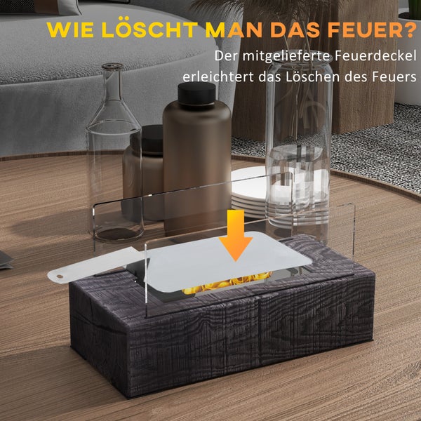HOMCOM, Ethanol-Kamin, Bio-Ethanol-Brenner, 33L x 16B x 18H cm, Stein, gehärtetes Glas, Grau