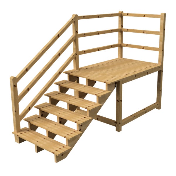 Holzterrasse mit Treppe und Geländer
