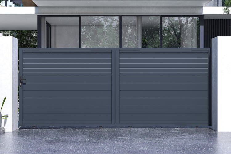 Schiebetor 4m CARPATIA H.160cm graues Aluminium + 2 Pfosten 20x20cm H.190cm