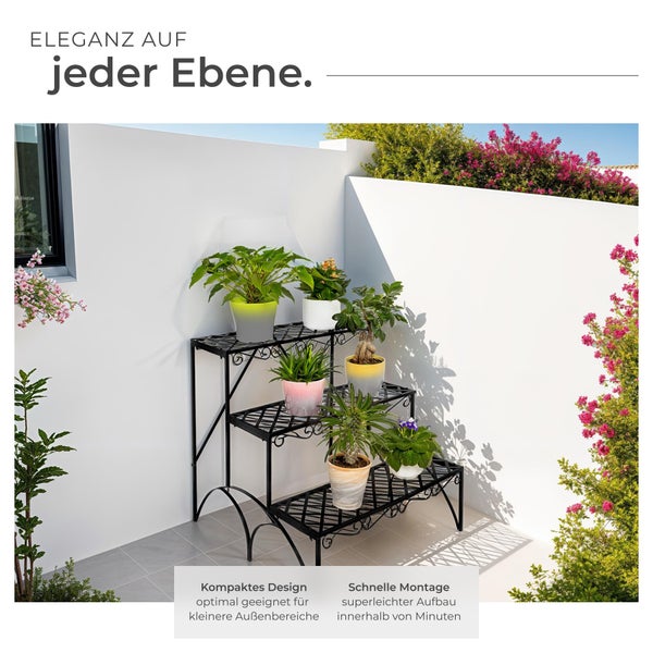 Blumentreppe tectake Michelle 60 x 60 x 60 cm mit 3 Stufen schwarz