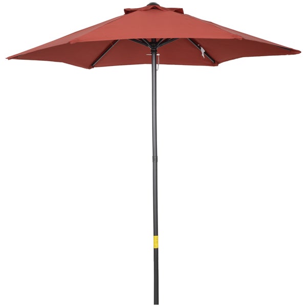Outsunny Sonnenschirm Ø196 cm, Drehbar Sonnenschirm mit Knickfunktion, sechseckig Balkonschirm Strandschirm windfest stabil Marktschirm Kurbelschirm Sonnenschutz für Strand Balkon Garten, Weinrot
