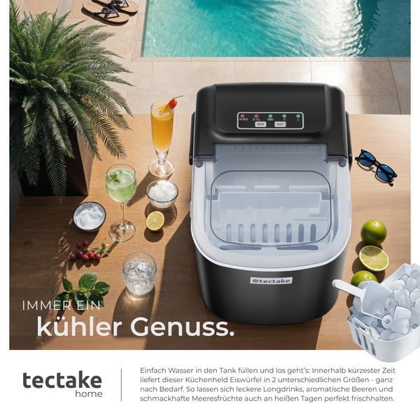 Eiswürfelmaschine tectake Arctic inklusive Eiskorb und Eisschaufel 1,2 l Wassertank, 2 Eiswürfelgrößen schwarz