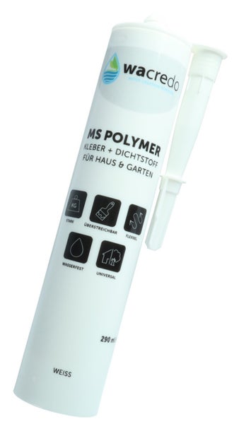 Wacredo MS Polymer Kleber und Dichtstoff weiß, 290 Milliliter Kartusche für Haus und Garten, wasserfest, überstreichbar, flexibel und universell.