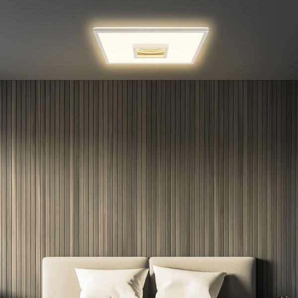 Briloner Toro LED Deckenlampe, Tunneleffekt, 3 Stufen Schaltung, Indirektes Licht, Speicherfunktion, Chrom-Matt, 42 x 42 x 4 cm