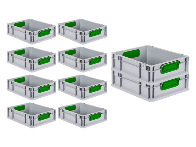 PROREGAL Spar Set 10x Eurobox Nextgen Color HxBxT 12 x 30 x 40 cm 11 Liter Griffe Grün Geschlossen Glatter Boden Eurobehälter Transportbox