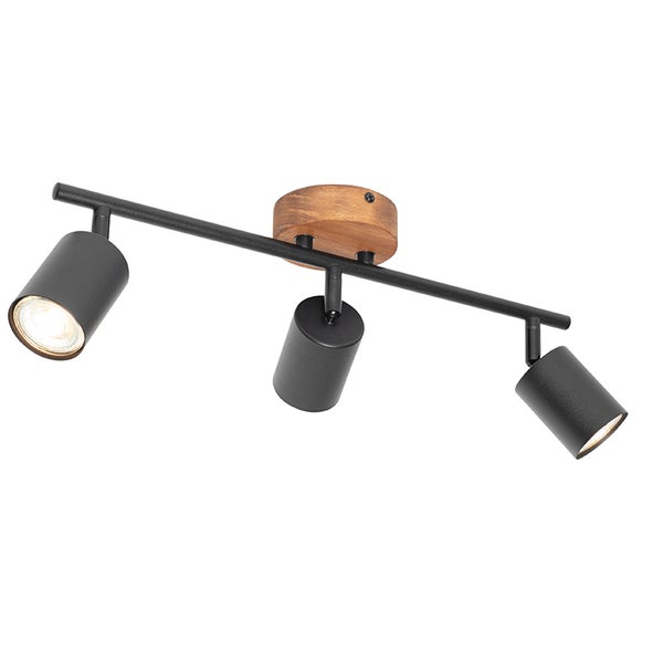 Deckenleuchte mit drei Strahlern aus Metall und Holz