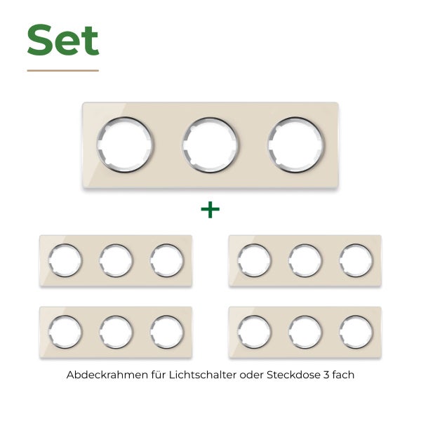 Set mit fünf dreifach Abdeckrahmen für Lichtschalter oder Steckdosen