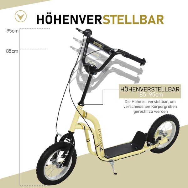 HOMCOM Kinderroller, 120L x 58B x 85-95H cm, Stahl, Aluminium, Gummi, Beige