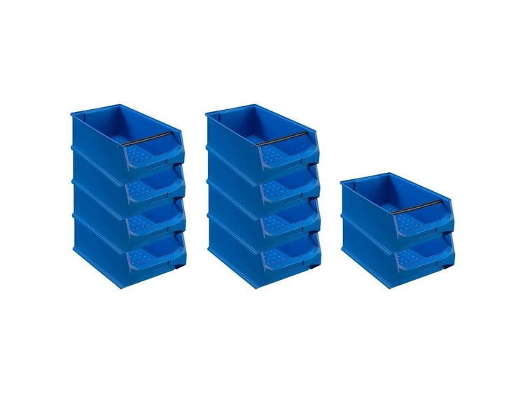 PROREGAL SparSet 10x Blaue Sichtlagerbox 5.1 mit Griffstange HxBxT 20 x 30 x 50 cm 21,8 Liter Sichtlagerbehälter