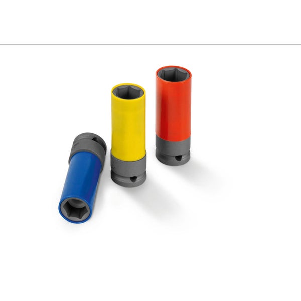 Drei farbige Steckschlüsseleinsätze