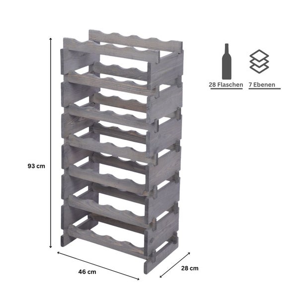 Weinregal VINOTECA FLEX PRO HxBxT 93x46x28cm 28 Flaschen auf 7 Ebenen Massives Kiefernholz Grau