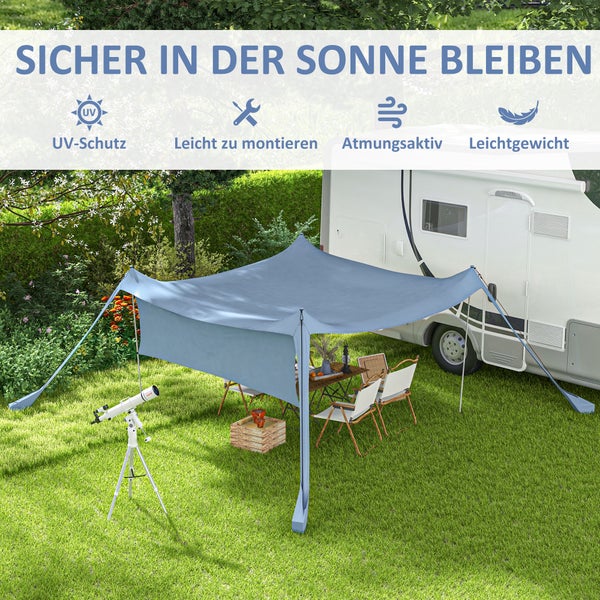 Outsunny Sonnenschutzdach, Sonnensegel Wasserdicht Wetterschutz mit Stahlstangen, Schaufel, Tragetasche, für Camping, Reisen, Picknicks 3 x 3 x 2 m, Blau