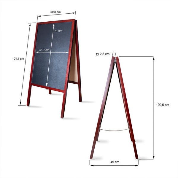 Freistehende Kreidetafel aus Holz mit Abmessungen