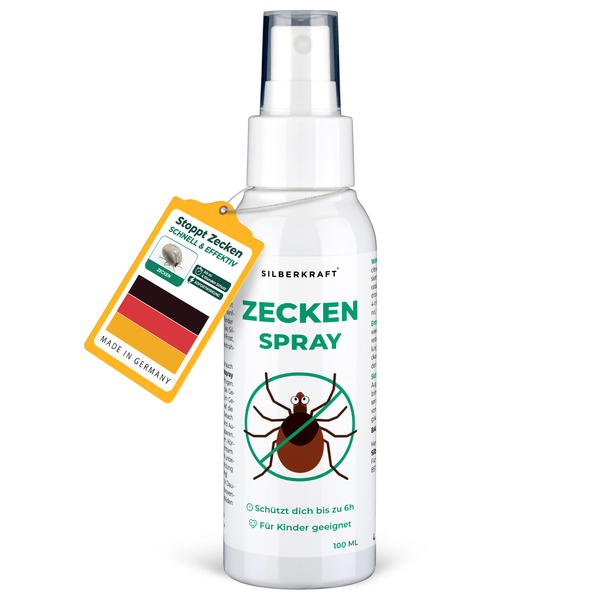 Silberkraft Zeckenspray 100 ml – Hautverträglicher Zeckenschutz für Babys ab 6 Monaten, Kinder & Erwachsene – DEET-frei, schützt vor Zecken & Mücken, Dermatologisch getestet – Langzeitschutz bis zu 6 Stunden