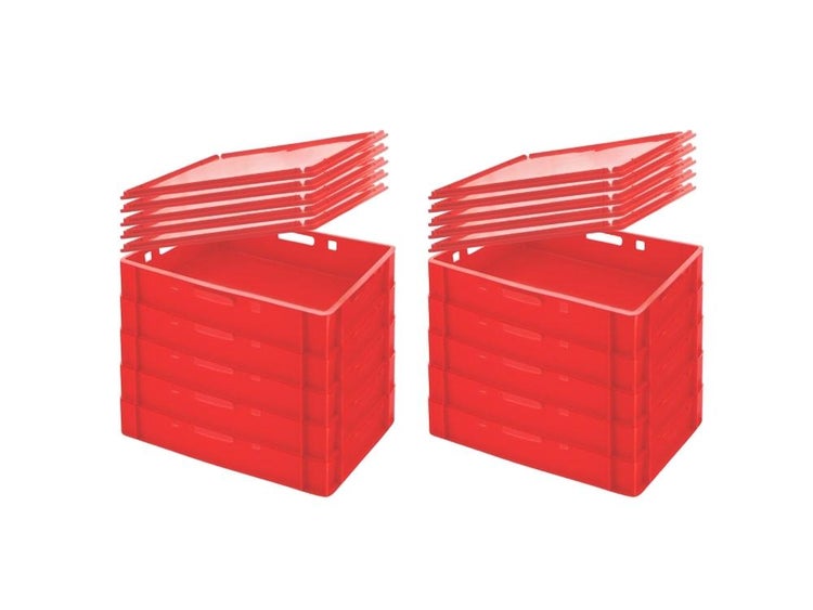 PROREGAL Eurobehälter Fleischerkasten E1 Mit Auflagedeckel HxBxT 12,5 x 40 x 60 cm 25 Liter Rot Fleischerkiste Fleischkiste Metzgerkiste Fleischbehälter