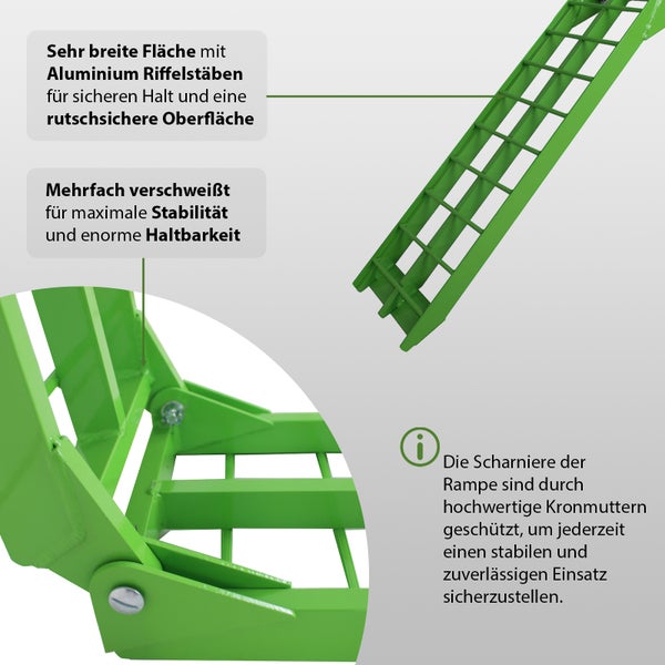 TRUTZHOLM 1 x Auffahrrampe klappbar 180 cm Traglast 340 kg Alu grün Riffelstab Verladerampe