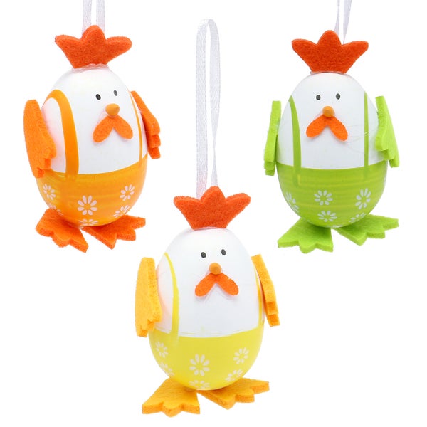 Drei dekorative Hühnerfiguren zum Aufhängen mit Blumenmuster